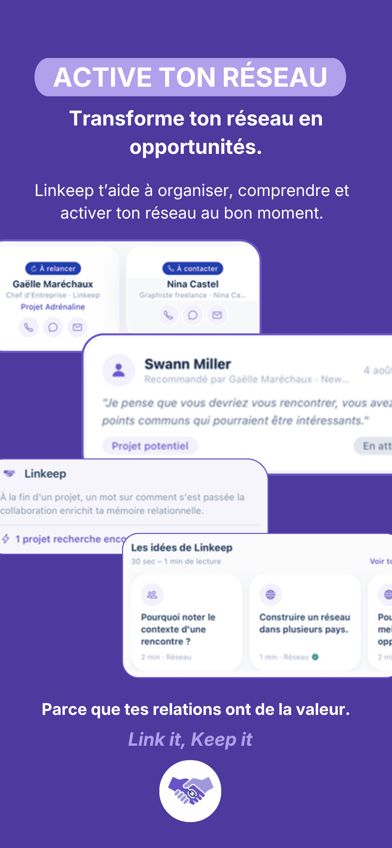 Aperçu de l'application Linkeep